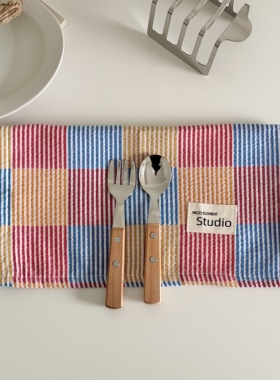 小清新格纹双层餐垫咖啡奶茶甜品隔热垫子杯垫餐桌布ins小众设计