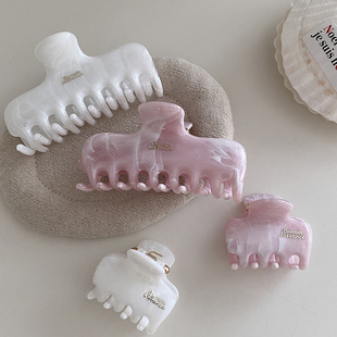 韩国高版本jennie同款发式奶油粉色白色醋酸抓夹后脑勺鲨鱼夹