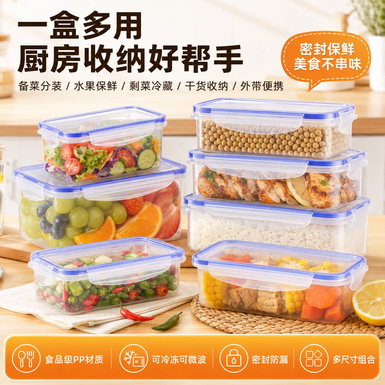 家用方形密封保鲜盒微波炉适用