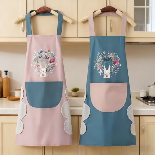 家用可擦手围裙厨房防水防油罩衣