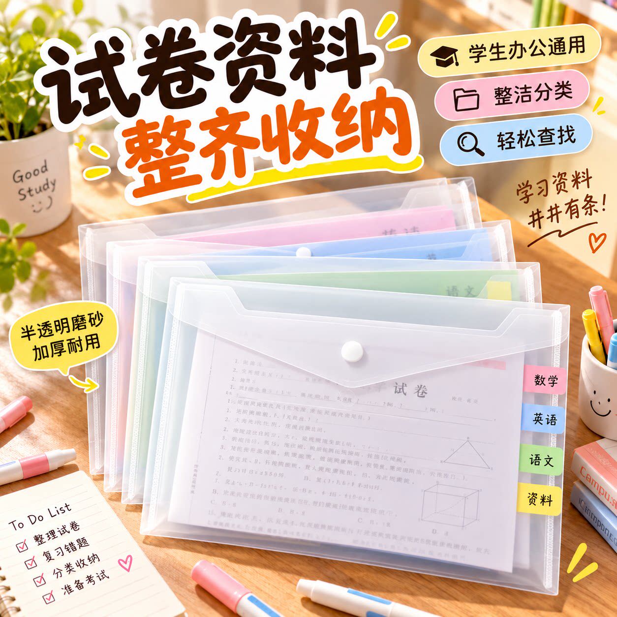 学生A4透明加厚防水按扣文件袋