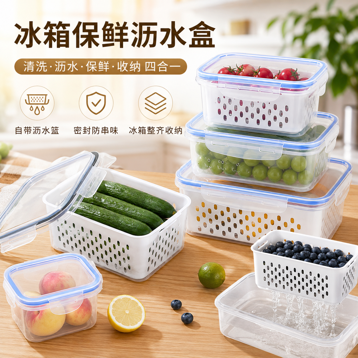 日式密封沥水微波加热保鲜盒