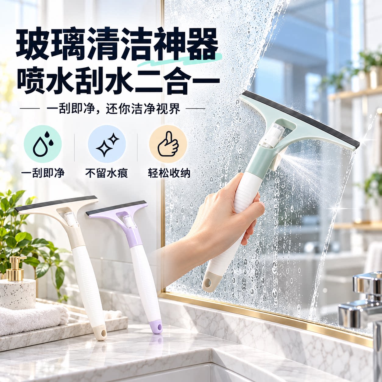 家用喷头双面玻璃刮水器不留痕