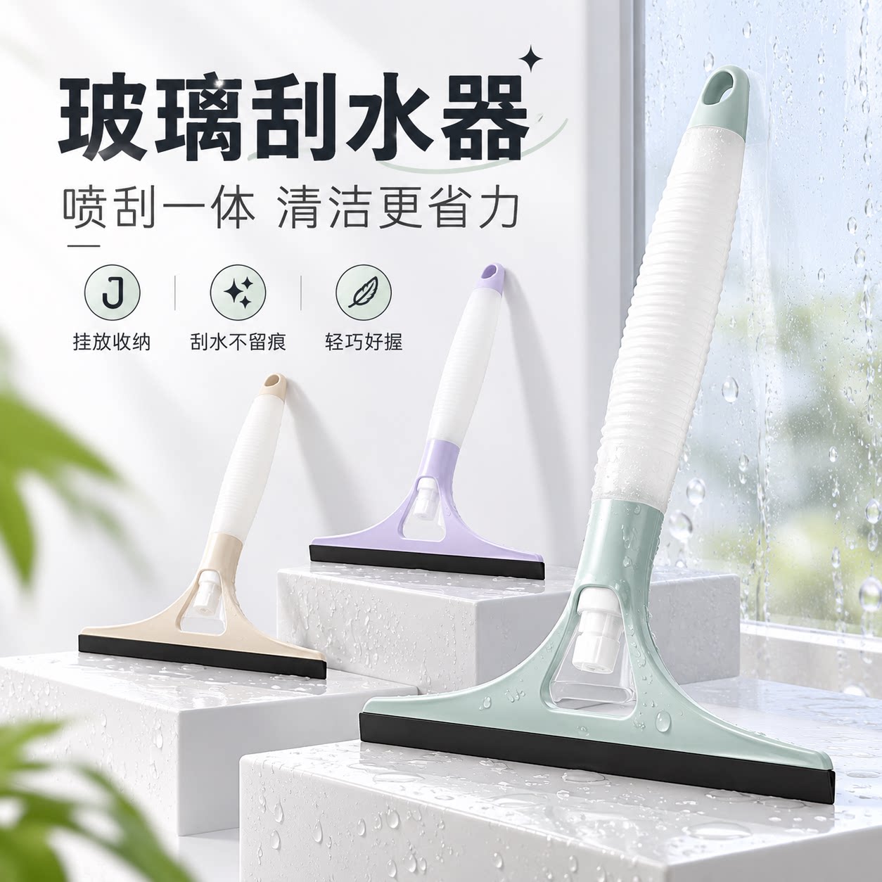 一体喷水玻璃清洁刮刀硅胶刷头