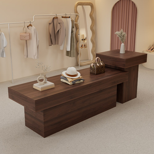 服装店中岛桌女装店铺中间流水台简约现代洞石纹展示桌鞋包陈列柜