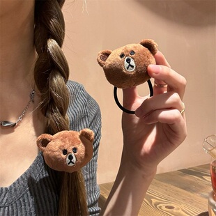 布朗熊头绳百搭韩国小熊皮筋头饰扎头发成人儿童皮套网红ins发圈