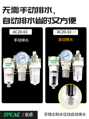 油水分离器过滤器三联件AC10-M5/AC20-02/AC30-03/AC40-04-D-A-B