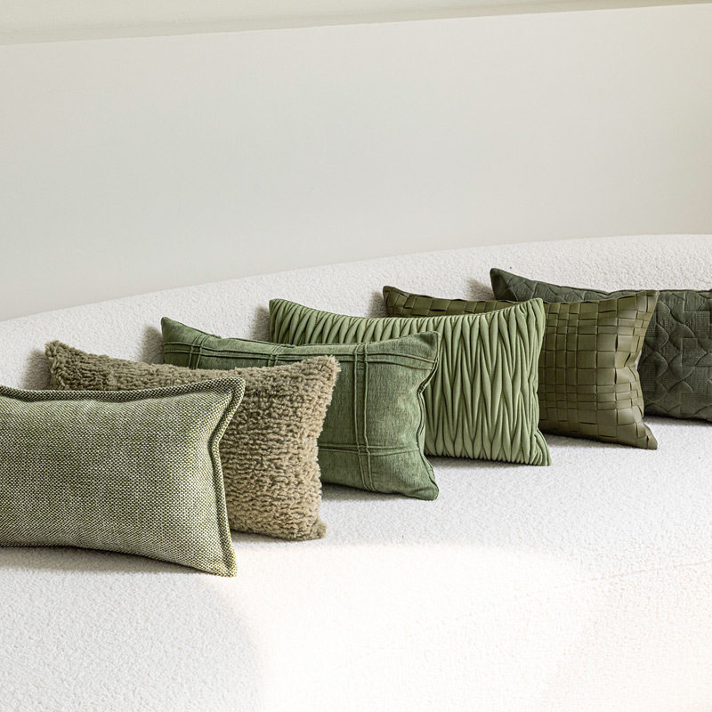 绿色系腰枕简约北欧风沙发腰靠枕车用办公室靠垫长条形抱枕套轻奢