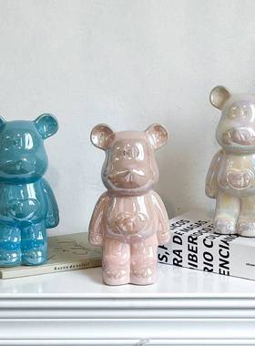 陶瓷电镀暴力熊家用存钱罐大号电视柜摆件套圈爱心熊暴力熊存钱筒