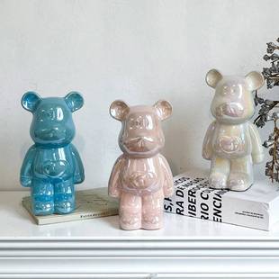 陶瓷电镀暴力熊家用存钱罐大号电视柜摆件套圈爱心熊暴力熊存钱筒