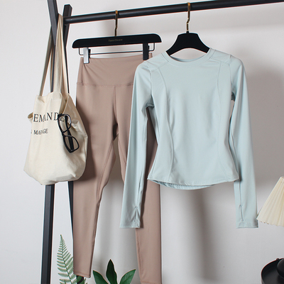 瑜伽长袖套装女秋高腰健身裤训练