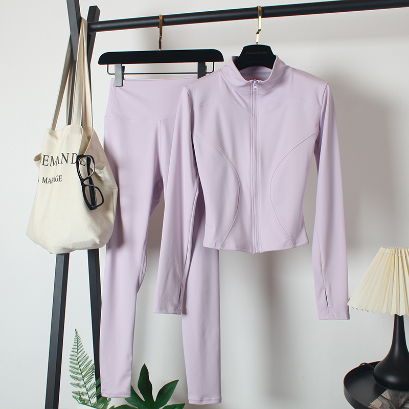 立领瑜伽服套装女秋冬款拉链外套
