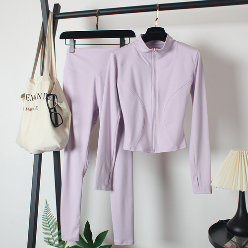 立领瑜伽服套装女秋冬款拉链外套