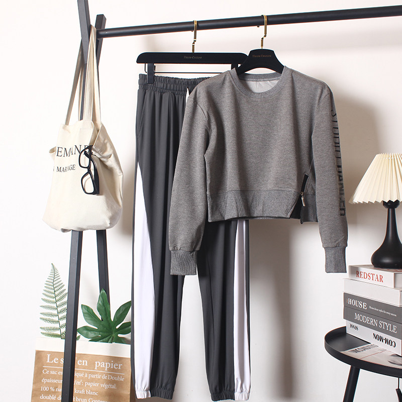 瑜伽服女套装秋冬季宽松跑步健身运动两件套速干卫衣哈伦收口长裤