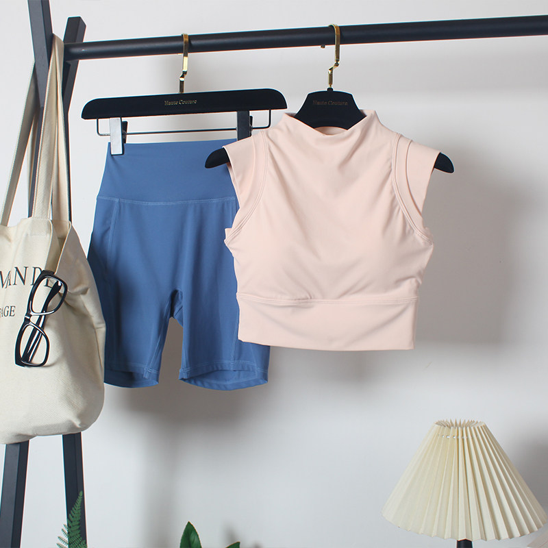 小高领内衣运动套装女紧身高腰短裤瑜伽训练防走光收副乳宽肩文胸