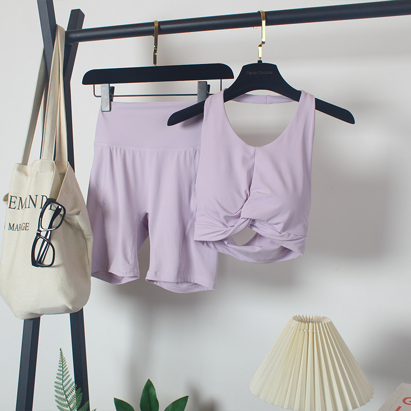 运动内衣套装女夏瑜伽服紧身弹力高腰短裤健身跑步固定一体式背心