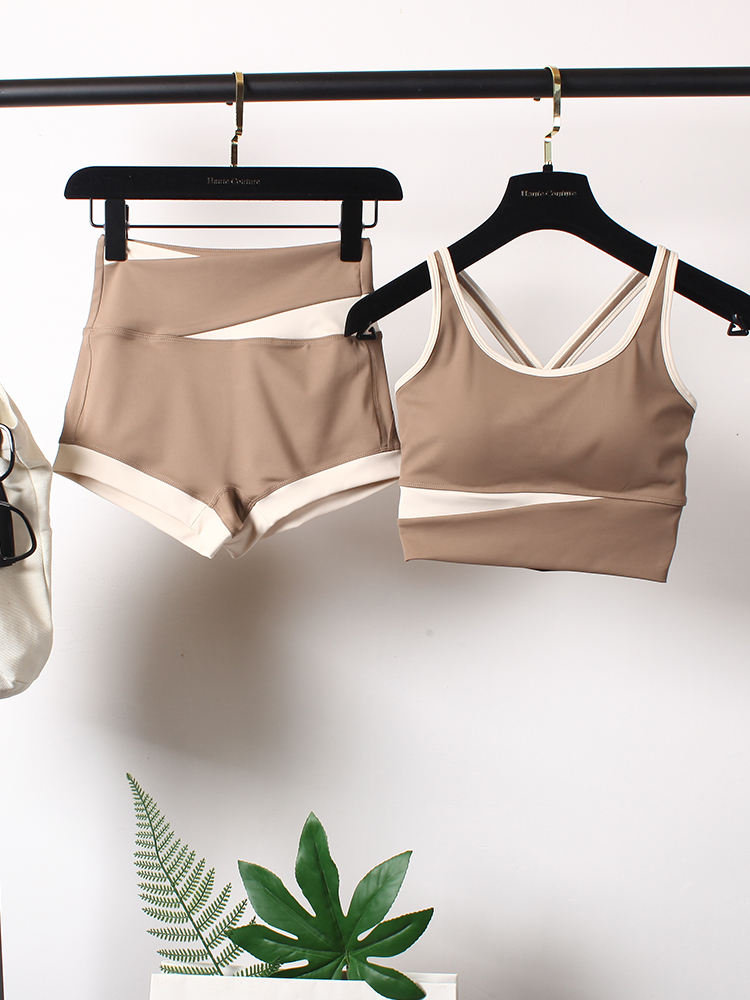 背心式运动套装女夏季性感显瘦瑜伽服高腰拼色文胸网红健身房跑步