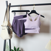 文胸 健身跑步减震背心一体式 运动内衣套装 女夏瑜伽假两件高腰短裤