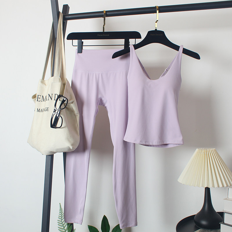 健身房运动套装女夏速干弹力高腰长裤跑步专业外穿一体式吊带背心