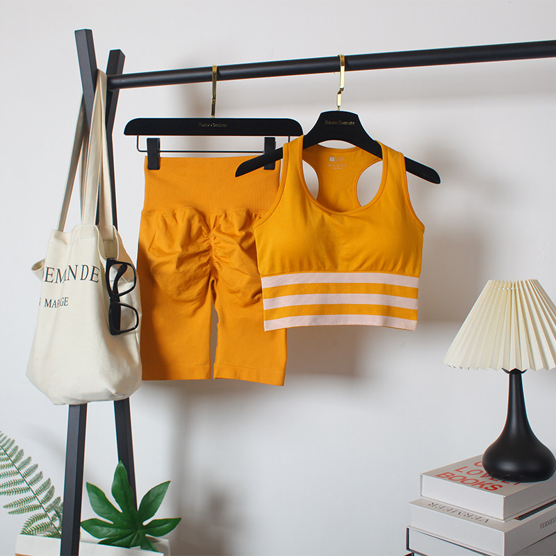 文胸运动套装女夏季紧身弹力五分裤速干专业跑步训练瑜伽服健身房