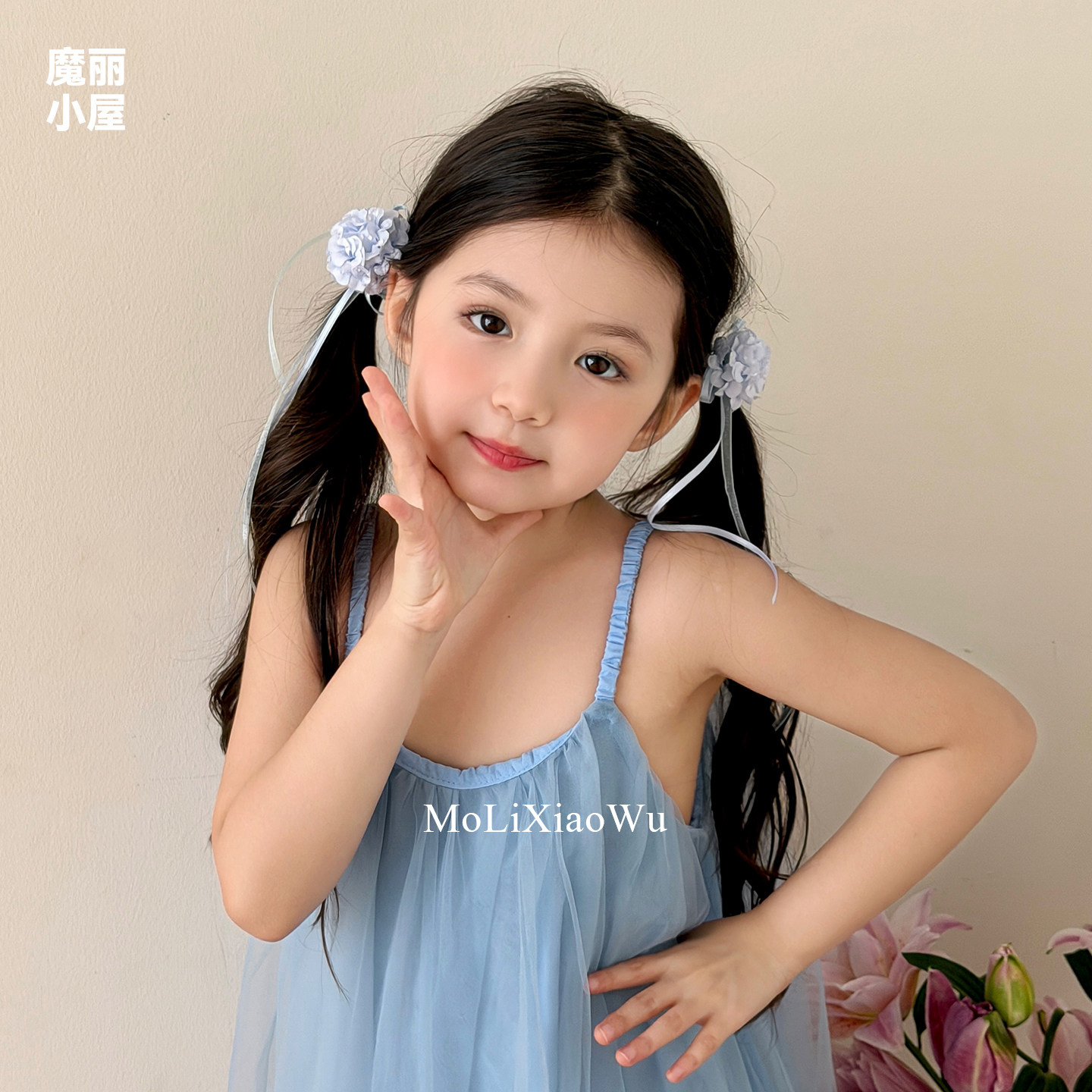 夏季新款丝带露珠花朵发圈宝宝漂亮洋气头绳小女孩扎发皮筋发绳