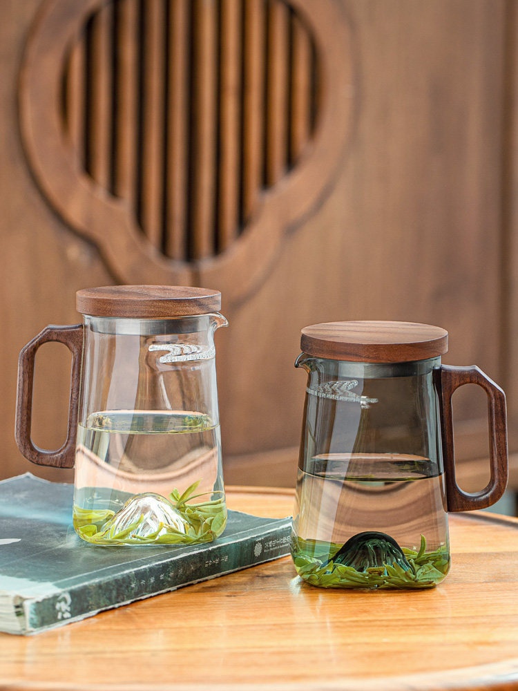 绿茶玻璃杯茶水分离杯月牙过滤信阳毛尖专用泡茶器茶漏一体公道杯