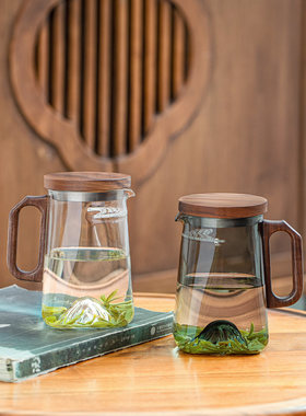 绿茶玻璃杯茶水分离杯月牙过滤信阳毛尖专用泡茶器茶漏一体公道杯