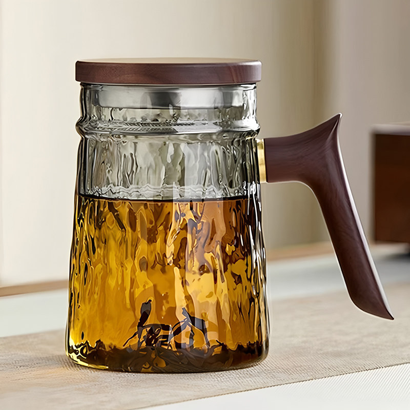 玻璃茶杯带把茶水分离杯2026新款男士泡茶专用高档月牙过滤办公杯