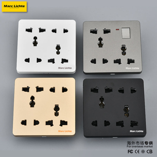 86型多功能带开关八孔10孔插座面板港式欧标美式通用大孔10A插座