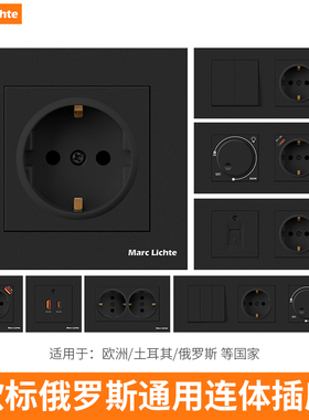 80型黑色哑光外贸专用欧标法式俄规德式16A组合连体开关插座面板