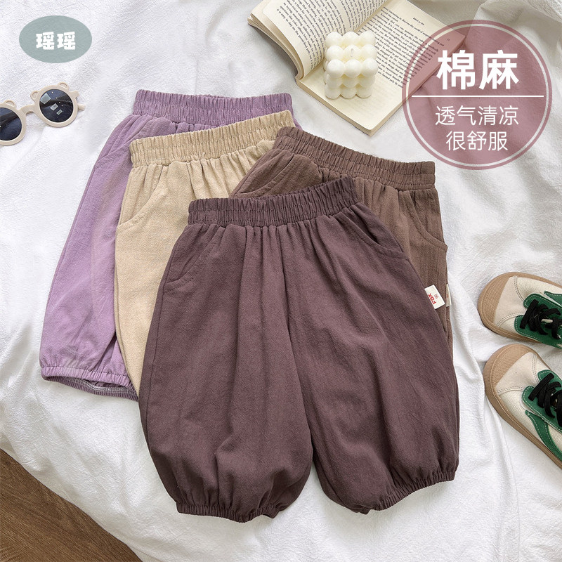 儿童棉麻七分裤男女童夏季休闲防蚊裤子宝宝外穿百搭灯笼A类束脚