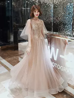 Fairy evening dress high-end texture luxury 2021 new summer birthday banquet dress super fairy bridesmaid dress champagne color