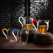 高档耐热玻璃公道杯茶漏日式 分茶器泡茶功道茶具配件带手柄倒茶器