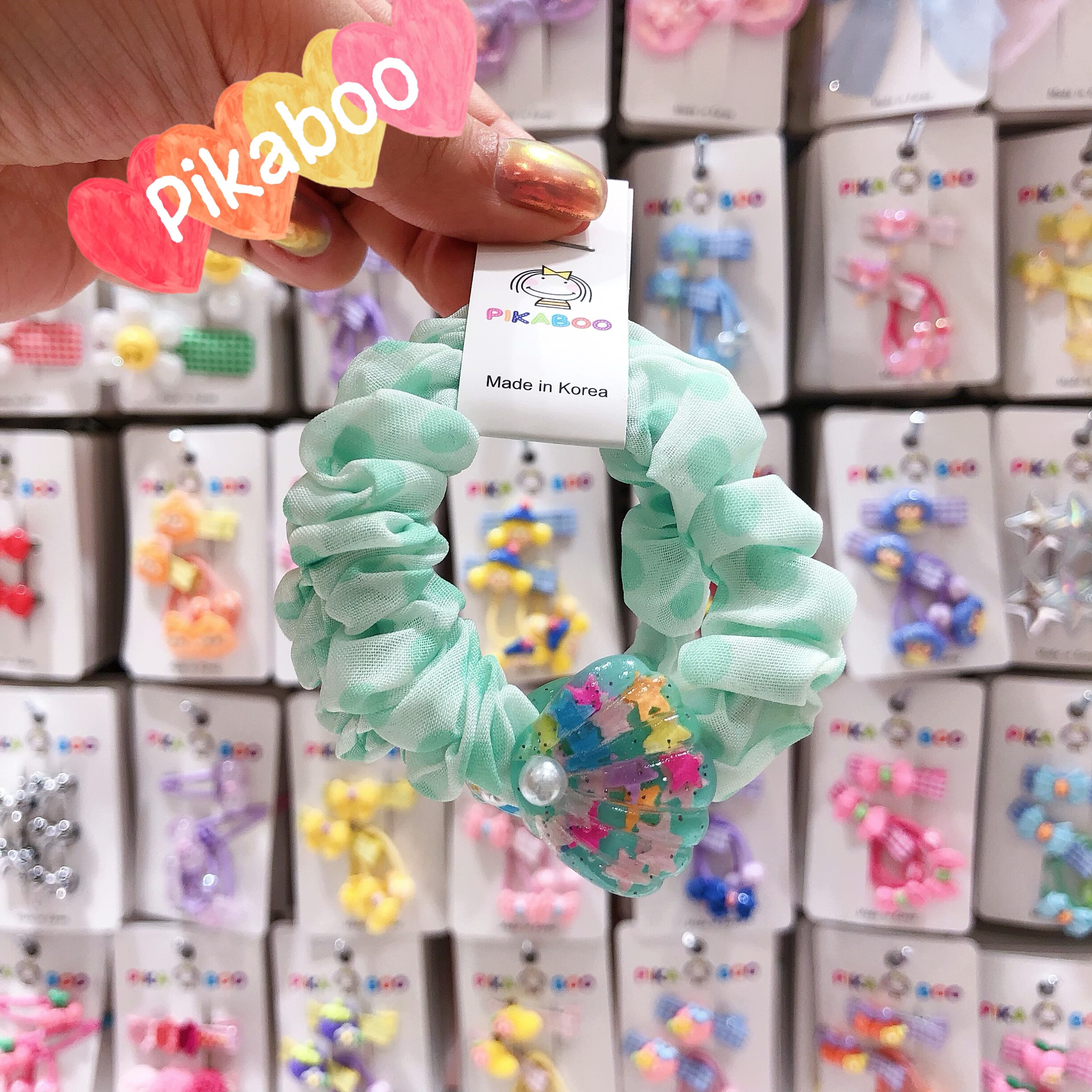 pikaboo韩国东大门儿童新款亮片水晶贝壳波点纱料小肠圈发圈头绳图片