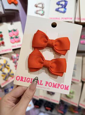 3.4韩国pom新款2026儿童布艺彩色蝴蝶结边夹发夹