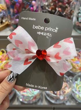4.16韩国bebeprince儿童发饰春夏新款网纱爱心蝴蝶结发夹鸭嘴夹