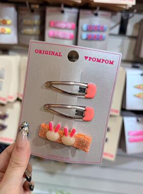 3.4韩国pom新款2026儿童彩色小兔边夹发夹