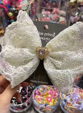5.11韩国bebeprince儿童发饰春夏新爱心镂空网纱蝴蝶结发夹边夹