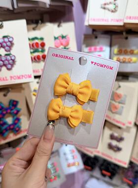 3.4韩国pom新款2026儿童布艺彩色蝴蝶结鸭嘴夹边夹发夹