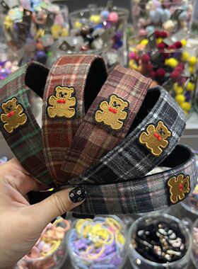 韩国东大门bebeprince儿童发饰磨毛刺绣小熊宽边发箍