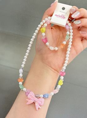 6.1韩国bonbon儿童项链彩色爱心蝴蝶结女孩公主宝宝毛衣链