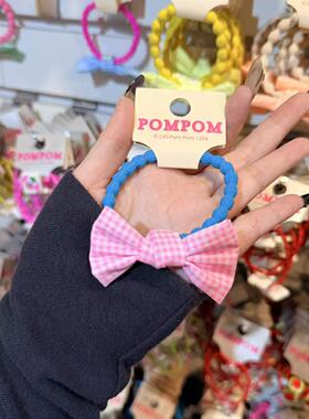 3.4韩国pom新款2026儿童彩色格纹蝴蝶结加粗高弹发绳发圈