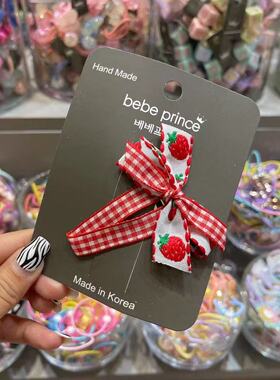 5.11韩国bebeprince儿童发饰格子刺绣水果蝴蝶结发夹边夹