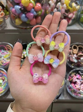 4.7韩国bebeprince儿童发饰甜美可爱渐变亚克力蝴蝶结皮筋发圈