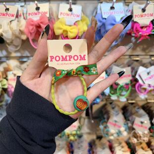3.4韩国pom新款 2026儿童彩色小纽扣蝴蝶结绕绕发绳发圈