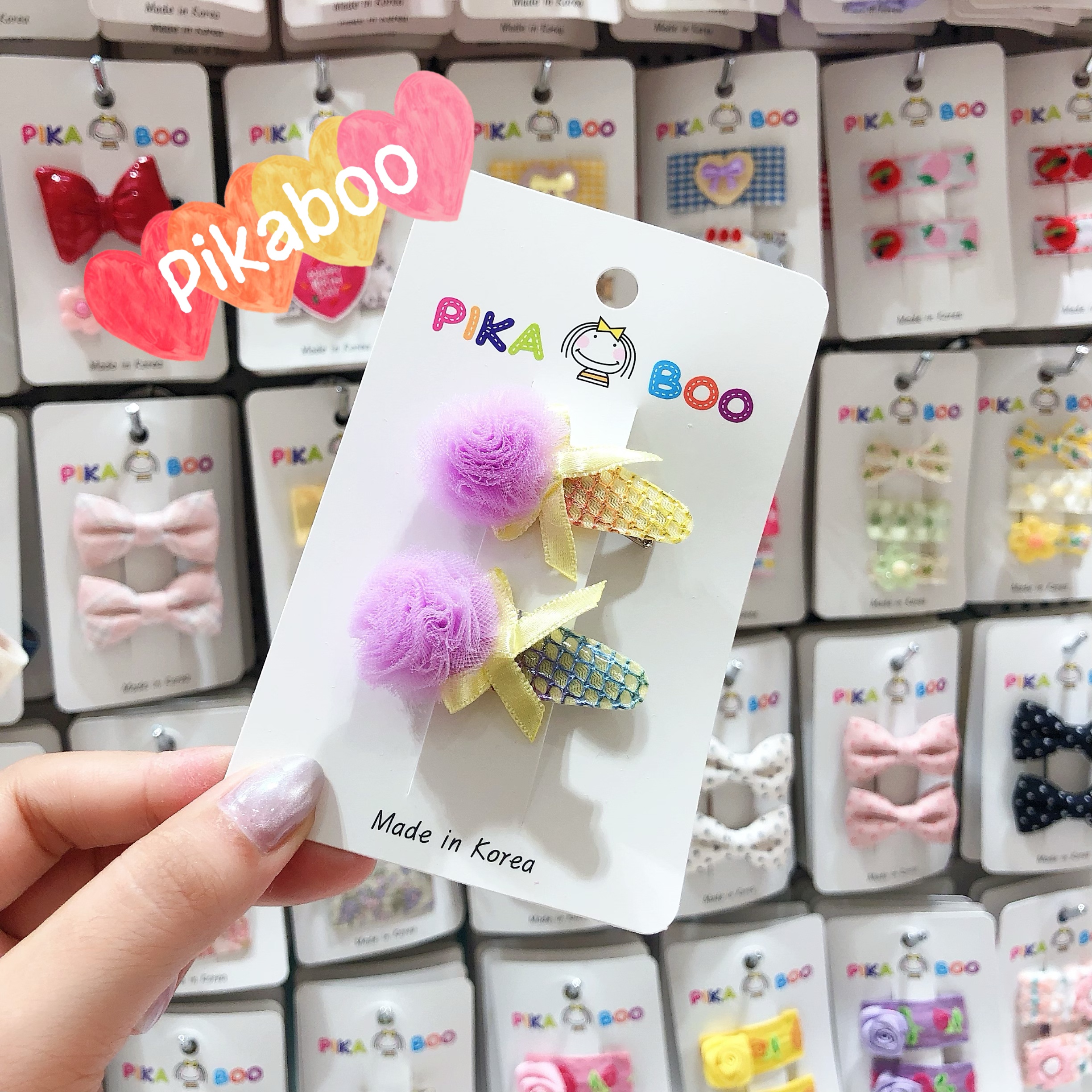 韩国东大门pikaboo儿童新款渐变网纱球球冰淇淋发夹鸭嘴夹对夹