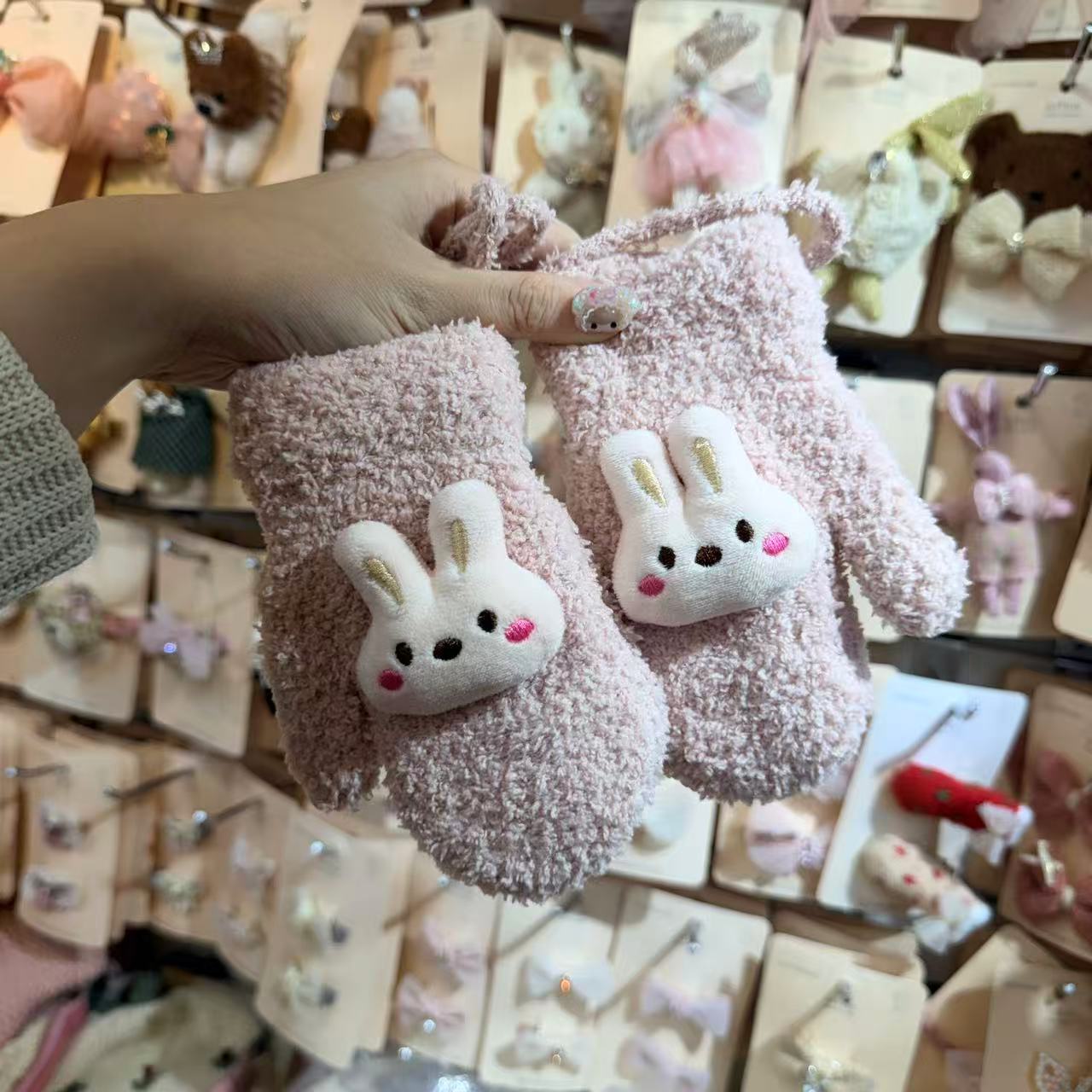韩国inpink秋冬款小兔子玩偶连指儿童手套