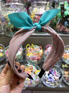 9.1韩国儿童发饰bebeprince双色格子蝴蝶结发箍