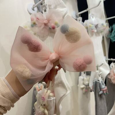 7.2韩国inpink高端儿童发饰大号绒花彩球蝴蝶结发圈头绳