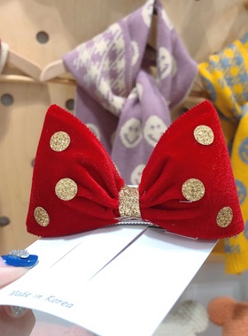 儿童发饰韩国pikaboo丝绒波点红色绒蝴蝶结发夹女孩头饰发卡头花